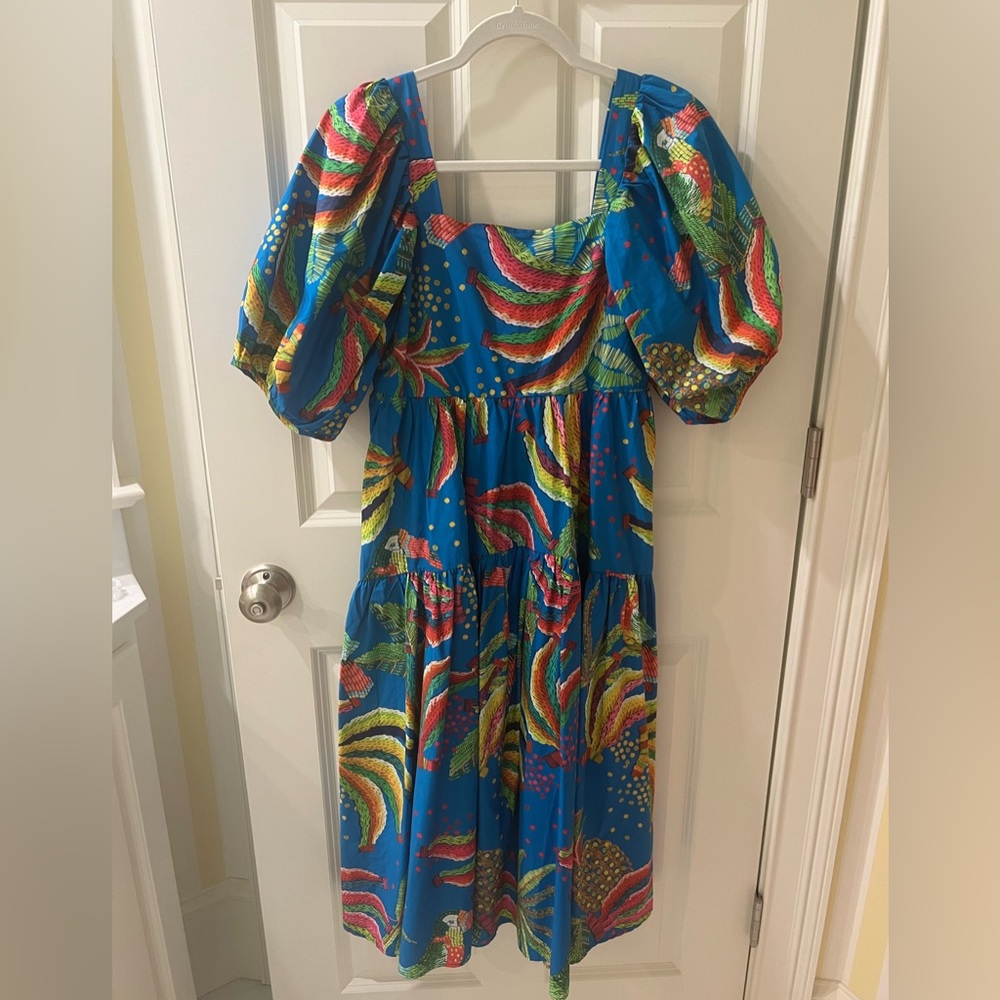Farm Rio for Anthropologie blue midi print dress size small